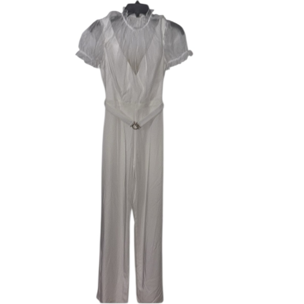 NWOT IEENA FOR MAC DUGGAL
White Belted Illusion High Neck Cap Sleeve Jumpsuit 2